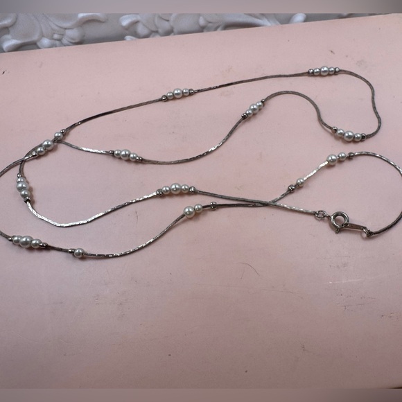 Jewelry - Vintage Korean silver freshwater pearl beaded 26” chain necklace